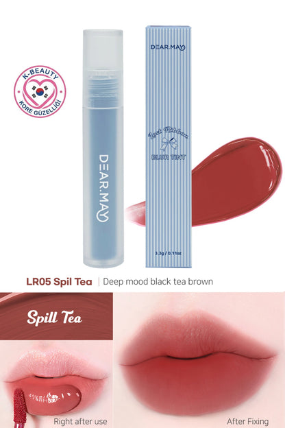 DEAR.MAY Lost Ribbon Blur Tint dudak ruju, nemlendirici hafif mat bitişli 3.3g Spill Tea renkli dudak tonu.