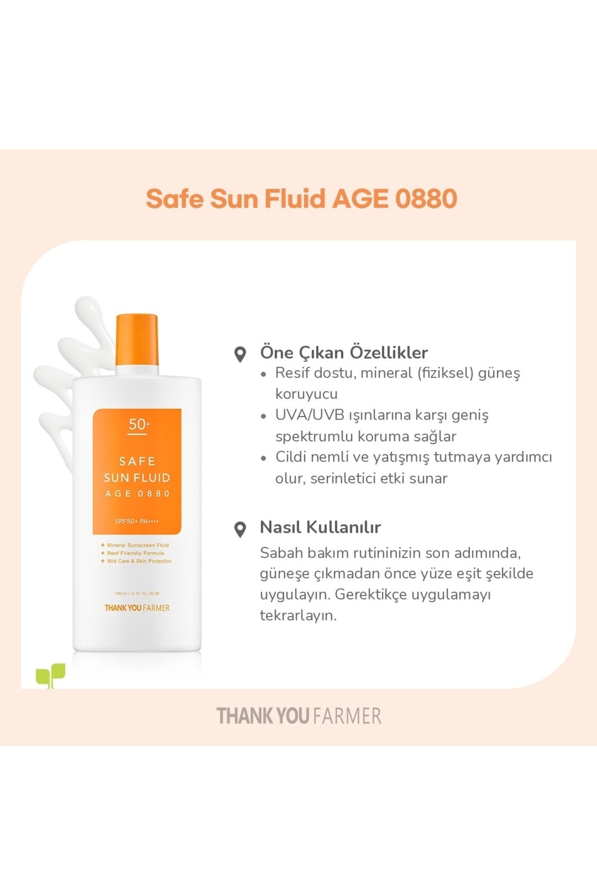 Safe Sun Fluid Age 0880 Mineral Filtreli Güneş Kremi SPF50+ PA++++ 100ml