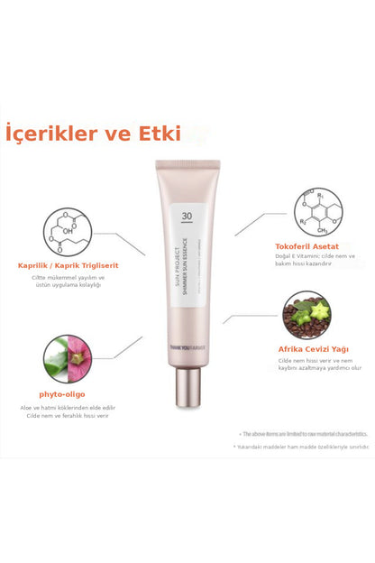 Sun Project Shimmer Sun Essence SPF30 PA++ 40ml - Aydınlatıcı Yüz ve Göz Güneş Kremi