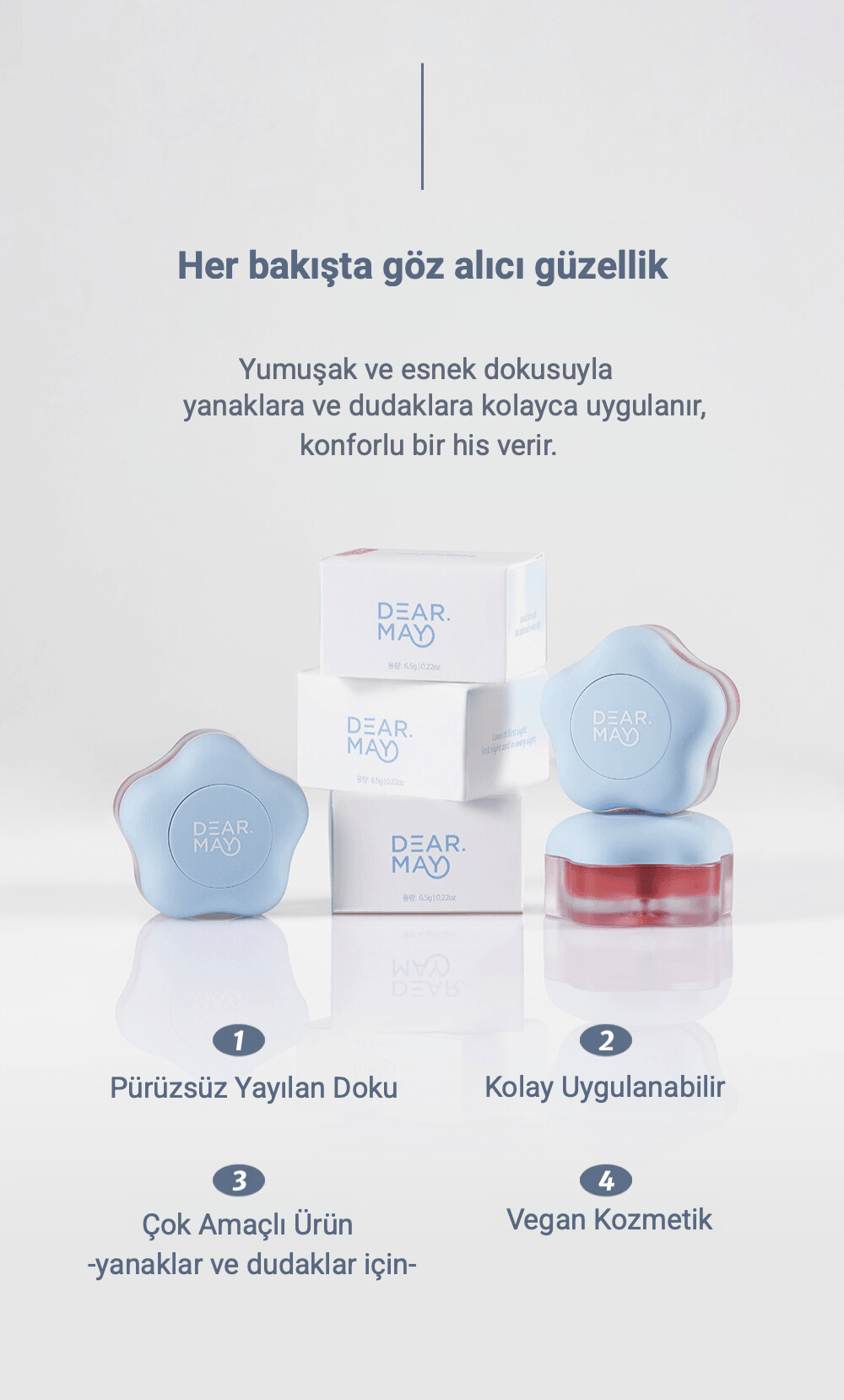 DEAR.MAY Pure Falling Mood Lip Pot, çok amaçlı renkli dudak ve yanak balmı, açık ton, 6.5g, 07 Endless Replay