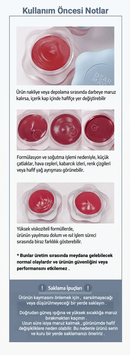 DEAR.MAY Pure Falling Mood Lip Pot renkli dudak ve yanak balmı, 6.5g, çok amaçlı, doğal ve parlak görünüm sağlar.
