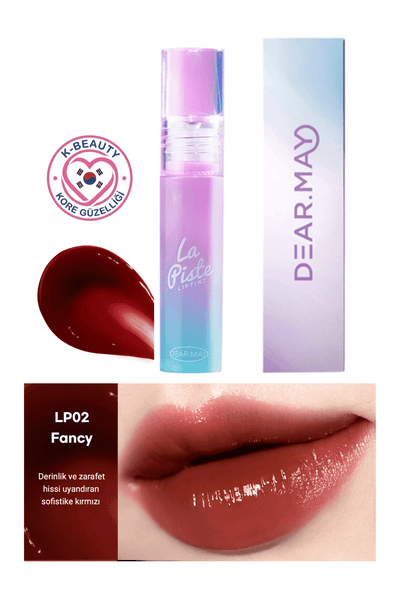 DEAR.MAY La Piste Lip Tint, LP02 Fancy, 4.1g, parlak ve uzun süre kalıcı ruj, dudaklarda canlı görünüm.
