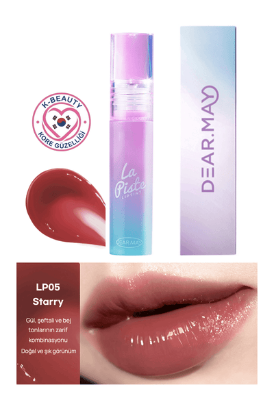 DEAR.MAY La Piste Lip Tint LP05 Starry, uzun süre kalıcı ve parlak ruj, 4.1g, dudakta doğal ve canlı görünüm sağlar